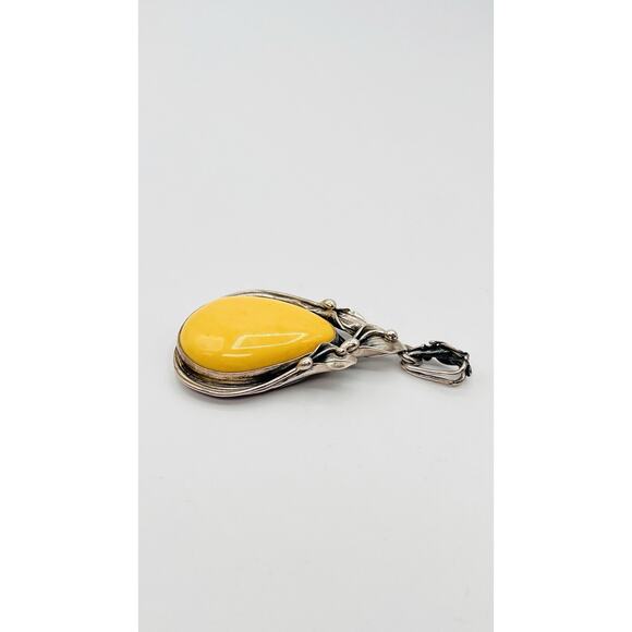 SZ Vintage Teardrop Baltic Yellow Yoke Amber Lily Frame Pendant Only Silver 925 - Picture 3 of 10